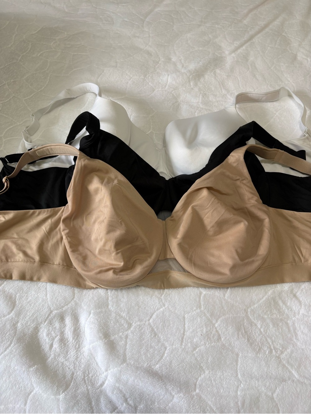 Cacique Three-Pack Smooth T-Shirt Bras in Nude, Black & White